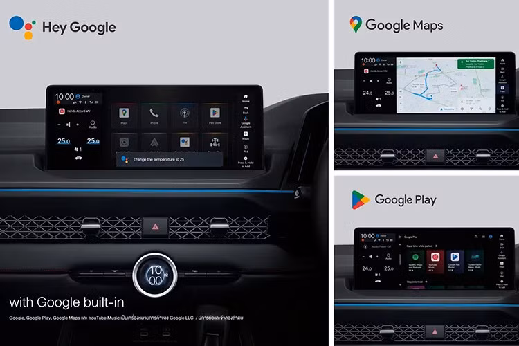 Khoang nội thất của Accord 2026 tiếp tục là điểm cộng với loạt trang bị cao cấp. Trung tâm là màn hình giải trí tích hợp hệ điều hành Google Built-in với đầy đủ Google Maps, Assistant và Play Store.