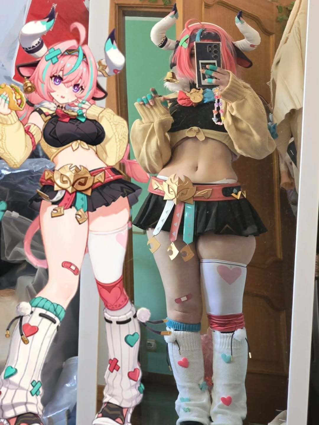 Từng chi tiết nhỏ như đôi sừng, chiếc chuông vàng hay họa tiết trên thắt lưng đều được làm rất tinh xảo, thể hiện sự tâm huyết của cô nàng.