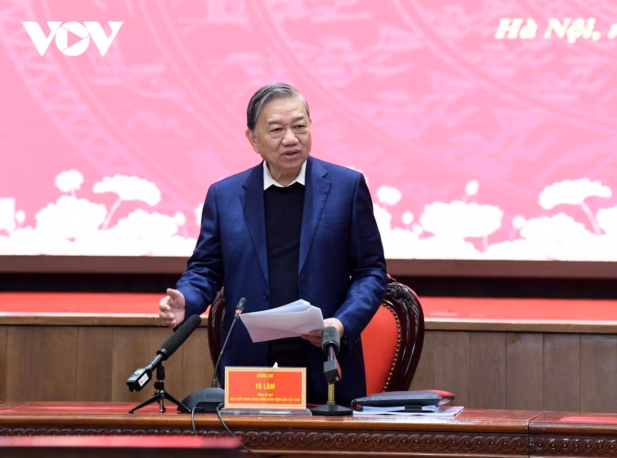 Tổng Bí thư Tô Lâm phát biểu tại buổi làm việc với Ban Thường vụ Thành ủy Hà Nội