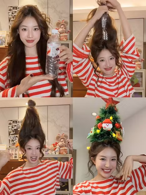 Tưởng cầu kỳ, nhưng thực tế cách buộc tóc thành hình cây thông Noel cực kỳ đơn giản, ai cũng có thể tự thử tại nhà, tạo nên làn sóng bùng nổ trên TikTok, Facebook, Instagram và cả Threads.