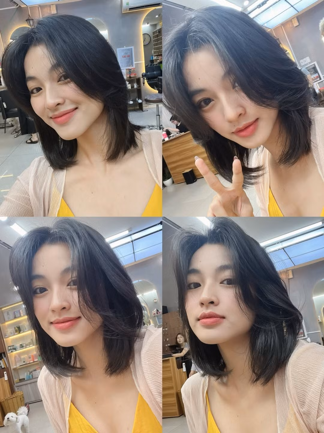 Phần mái rẽ mềm mại ôm lấy gương mặt giúp Lan Thy tôn lên các đường nét thanh tú, đồng thời mang đến cảm giác hiện đại, trẻ trung.