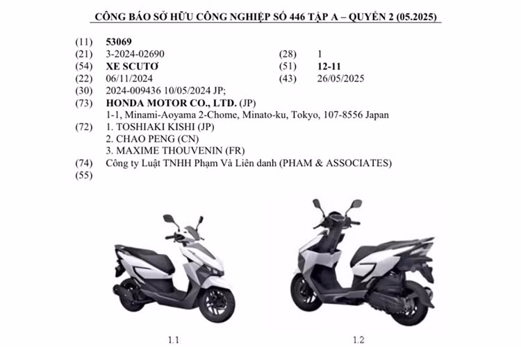 Theo Công báo sở hữu công nghiệp số 446 (tập A, quyển 2 – tháng 5/2025), Honda Việt Nam đã nộp đơn đăng ký một mẫu xe tay ga có thiết kế mới. Qua hình ảnh được công bố trong tài liệu, không khó để nhận ra đây chính là Honda NWX 125 2025 mới.