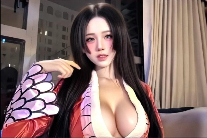 Bộ kimono đỏ được Yugi chọn lựa kỹ lưỡng, kết hợp cùng lối trang điểm sắc nét và biểu cảm lạnh lùng nhưng đầy mê hoặc – tất cả tạo nên một phiên bản Boa Hancock đời thật, sống động đến ngỡ ngàng.