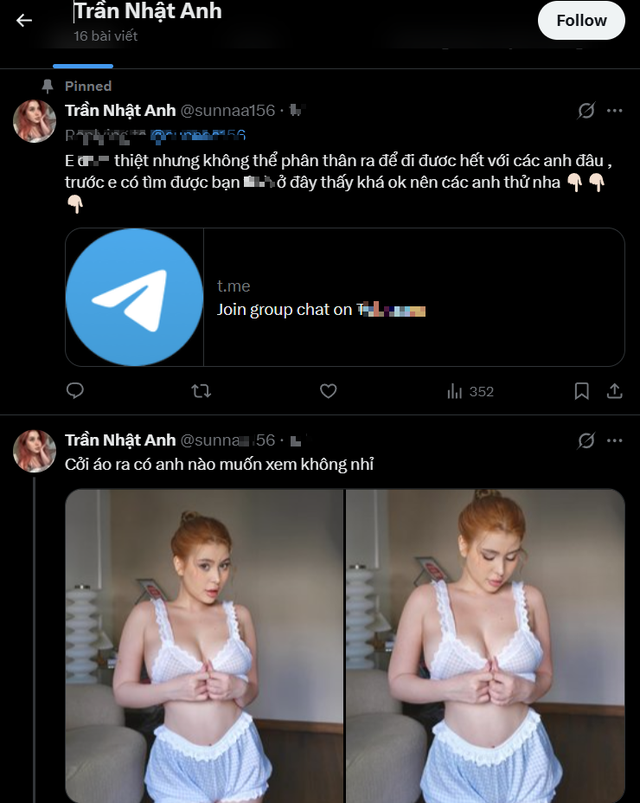 Mới đây, trên trang cá nhân X một tài khoản này chia sẻ những hình ảnh và video mang tính chất gợi cảm, thậm chí là có phần nhạy cảm và ngay lập tức netizen nhận ra 'nữ chính' là Sunna (Trần Nhật Anh).