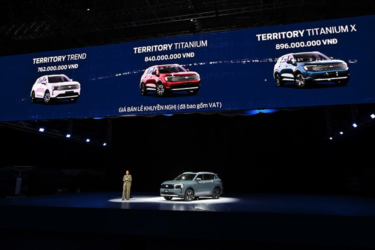 Giá bán chi tiết từng phiên bản Ford Territory 2025 lần lượt: Ford Territory Trend 1.5 AT: 762 triệu đồng Ford Territory Titanium 1.5 AT: 840 triệu đồng Ford Territory Titanium X 1.5 AT: 896 triệu đồng. Xe sẽ được phân phối đến đại lý từ ngày 8/9 và tiếp tục được bảo hành 3 năm hoặc 100.000 km tùy theo điều kiện nào tới trước.