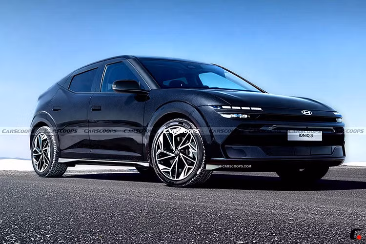 Xe điện Hyundai Ioniq 3 có tỷ lệ coupe nhỏ gọn, mặt trước trang bị dải đèn định vị LED dạng pixel, tách biệt khỏi cụm đèn chính. Thân xe liền mạch với các đường gân dập nổi nhẹ, kính cửa sổ dạng vỏ sò và bộ mâm có thiết kế khí động học.