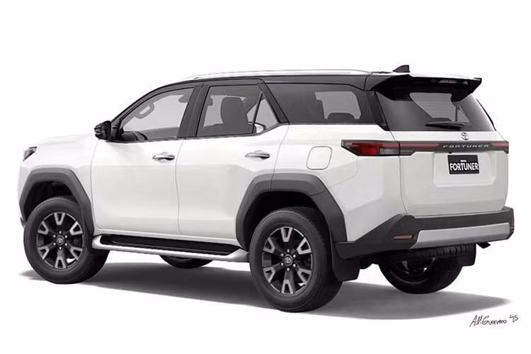 Theo các bản dựng, mẫu xe SUV TOyota Fortuner 2027 nhiều khả năng sẽ sở hữu phần đầu xe mang phong cách tương tự mẫu bán tải Hilux Travo mới. Nắp ca-pô được đặt cao với các đường gân nổi mạnh mẽ, tạo vẻ ngoài cơ bắp đặc trưng của dòng SUV khung gầm rời.