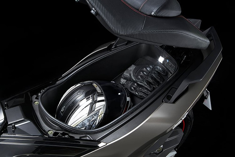 Cốp dưới yên rộng vừa một mũ fullface + một mũ 3/4. Dung tích bình xăng 14,5 lít cùng chiều cao yên 785 mm cũng khá phù hợp với đa số người dùng châu Á.