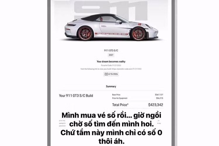 Những hình ảnh về bảng cấu hình chi tiết của mẫu Porsche 911 GT3 2026 mới vừa được chia sẻ từ một người chơi xe có tiếng, điều này không chỉ xác nhận sự hiện diện của mẫu xe này mà còn hé lộ mức độ cá nhân hóa "khủng", khẳng định sức hút của dòng xe dành riêng cho những tay lái thuần túy.