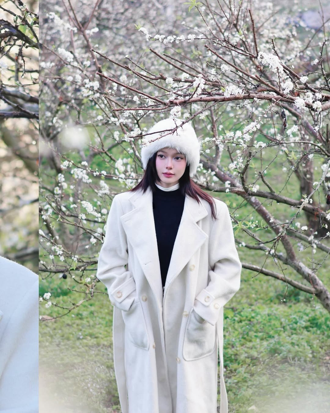 Mái tóc để thẳng, buông nhẹ hoặc khẽ bay theo gió càng làm tăng thêm nét dịu dàng, nữ tính. Tổng thể hình ảnh gợi cảm giác gần gũi, đúng tinh thần “đi trốn” giữa thiên nhiên mà nhiều bạn trẻ yêu thích.