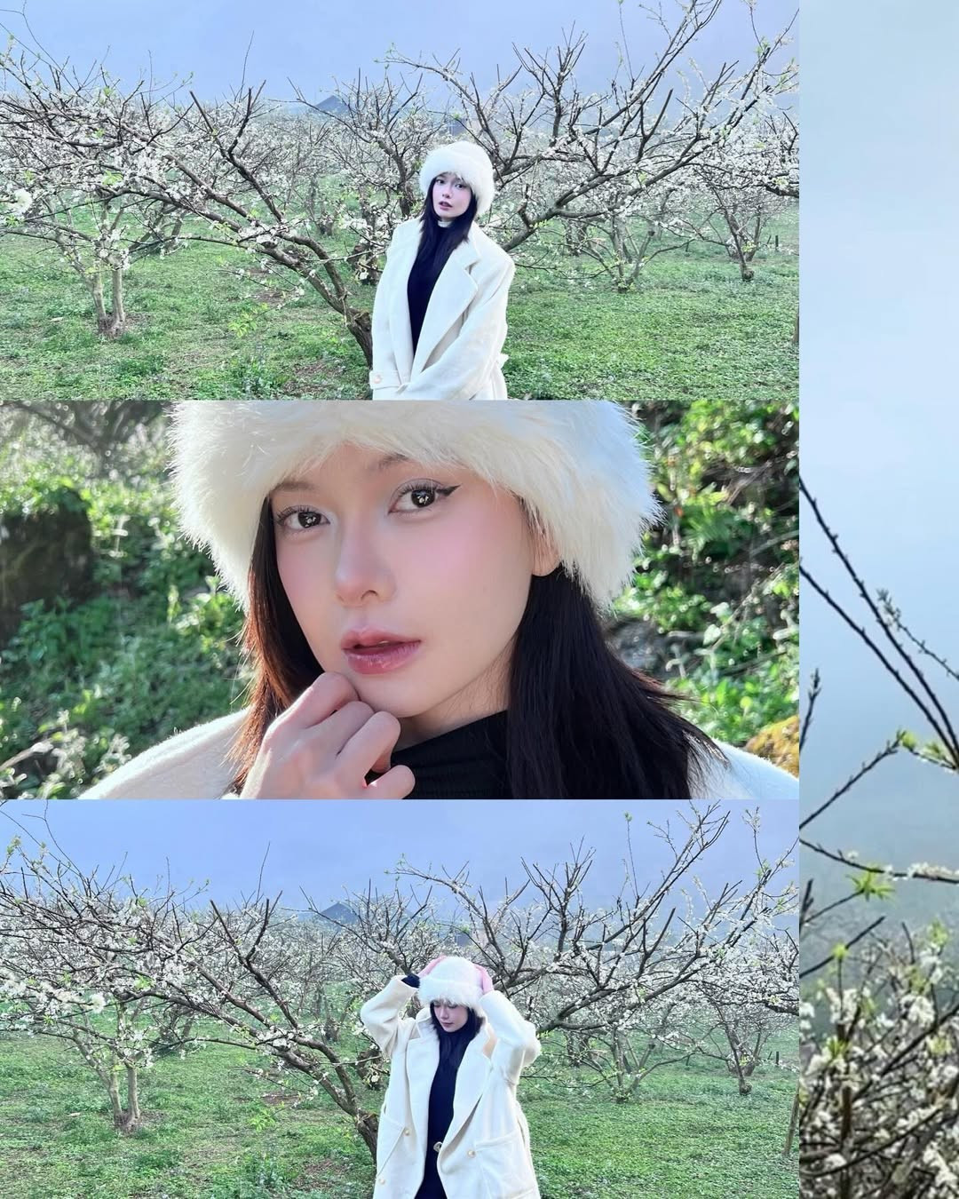 Trong bộ ảnh, Đỗ Yên Đan lựa chọn trang phục gam màu trung tính, chủ đạo là áo khoác dáng dài tông trắng kem phối cùng trang phục tối màu bên trong.