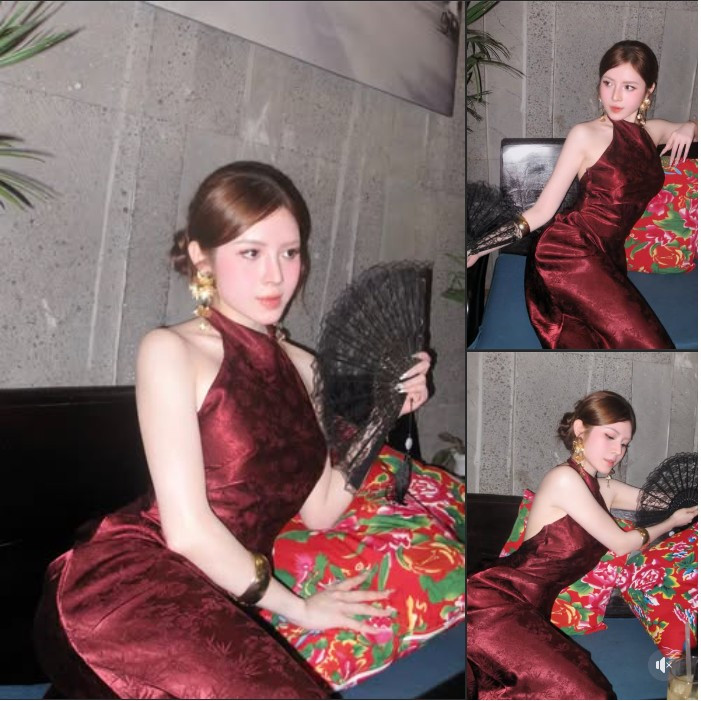 Không chỉ sở hữu gương mặt xinh đẹp, Phan Quế Chi còn khiến nhiều người ngưỡng mộ bởi vóc dáng thon gọn, mềm mại. Thiết kế sườn xám ôm sát phần thân trên, khéo léo tôn lên đường cong cơ thể mà vẫn giữ được sự tinh tế, không phô trương.