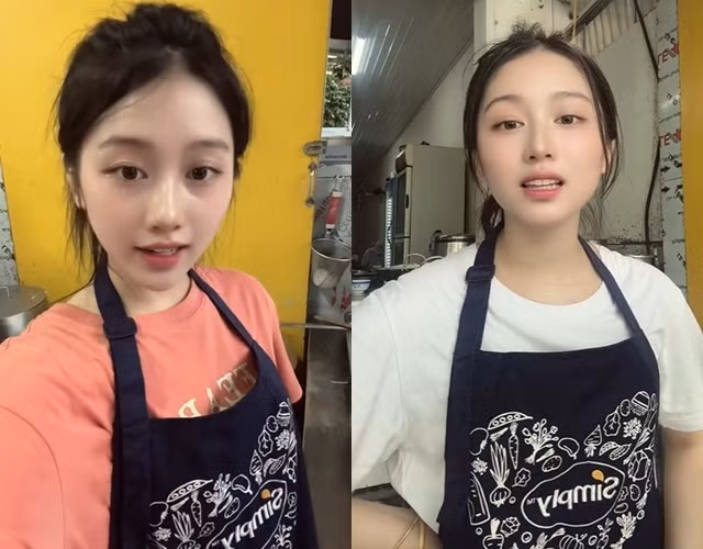 Trong các clip của mình, cô bạn bán phở này diện áo phông đơn giản, đeo tạp dề, buộc tóc cao, gương mặt ít son phấn song vẫn dễ dàng nổi bật với gương mặt xinh xắn, làn da trắng mịn. Cách nói chuyện dí dỏm, hài hước của cô gái bán phở này cũng khiến nhiều người bị thu hút.