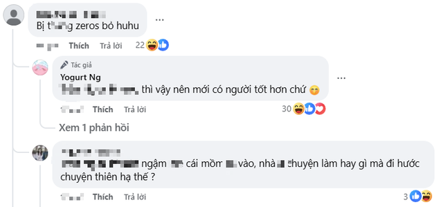 Trong bài đăng cập nhật hình ảnh gần đây, khi đang trò chuyện vui vẻ với người hâm mộ, Yogurt đã bất ngờ nhận được một bình luận kém duyên: "Bị th*** Zeros bỏ huhu".