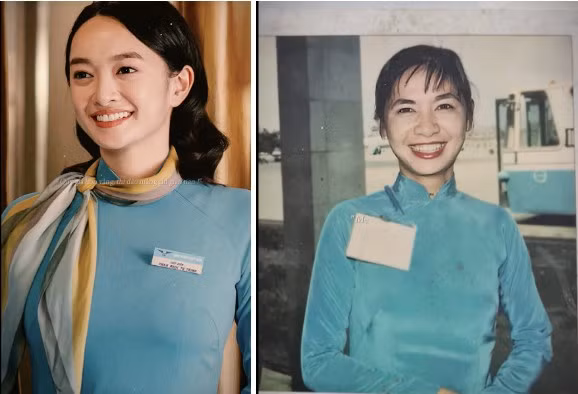 Nữ diễn viên sinh năm 1999 đăng tải hình ảnh thời còn trẻ của mẹ mình, cũng đang diện trên người một chiếc áo dài xanh của tiếp viên hàng không, nụ cười rạng rỡ. “Mãi là phiên bản mini của mẹ, nguồn cảm hứng của con”, Kaity Nguyễn viết.