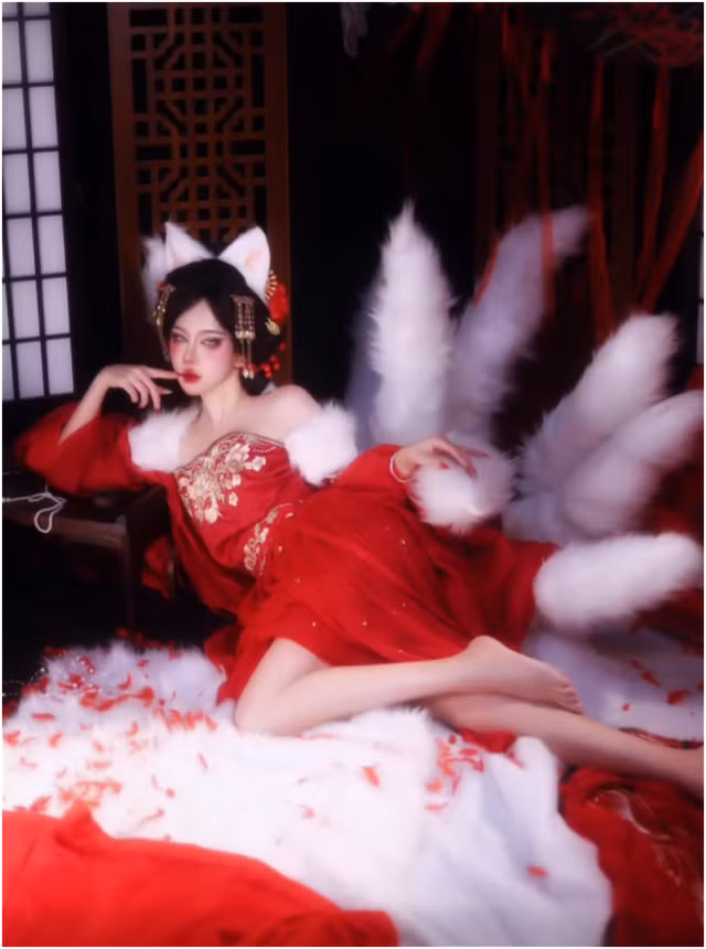 Ahri không thể thiếu những chiếc đuôi và quả cầu linh hồn. Trong bộ ảnh này, những chiếc đuôi cáo của Thiên Thy được đầu tư cả chất lượng lẫn độ bồng bềnh.