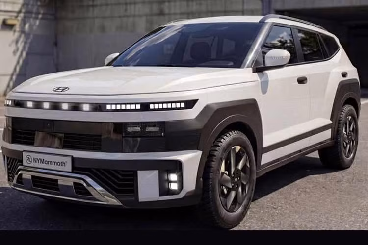 Phần đầu xe là điểm gây ấn tượng mạnh nhất. Mặt ca-lăng được tạo hình với biểu tượng Hyundai dạng bốn chấm LED đặc trưng, nằm giữa cụm đèn định vị ban ngày LED dạng pixel. Hệ thống đèn chiếu sáng chính được bố trí thấp hơn, chạy ngang theo dạng pixel, mang đến vẻ hiện đại và công nghệ cao. Phía dưới là hốc hút gió kích thước lớn, đi kèm tấm ốp màu bạc mô phỏng tấm bảo vệ gầm.