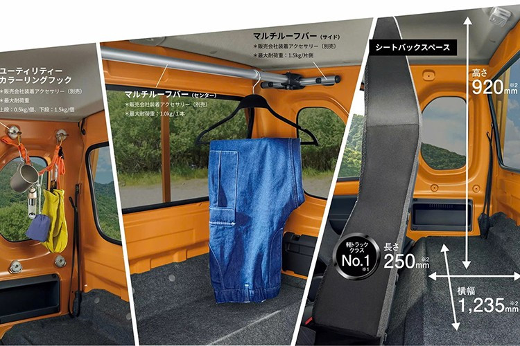 Suzuki cũng công bố một loạt phụ kiện cho ngoại thất và nội thất. Các tùy chọn bao gồm vành thép đen, giá nóc, tem dán sườn xe, các chi tiết mạ crôm, trang trí nội thất, bọc ghế da, cùng nhiều giải pháp chở hàng và tấm che cho thùng sau.