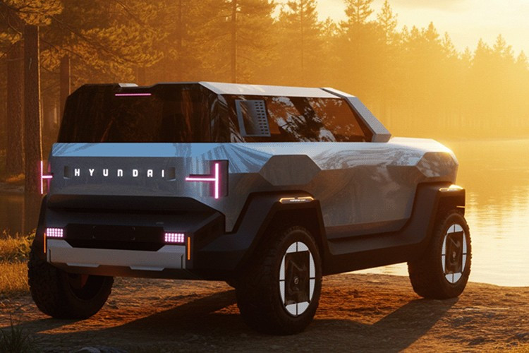 Phần đầu xe gây ấn tượng mạnh với lưới tản nhiệt cầu kỳ tích hợp logo Hyundai phát sáng, dải đèn định vị ban ngày đặt cao, cụm đèn pha chính nằm thấp và một cản trước kích thước lớn. Mui xe phẳng kết hợp cùng các hốc bánh mở rộng và cơ bắp khiến tổng thể xe trông cứng cáp, sẵn sàng vượt mọi địa hình.