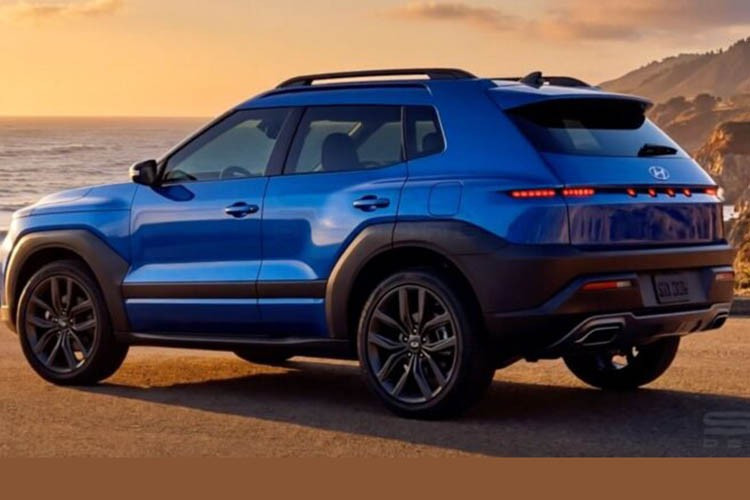 Từ hình ảnh dựng, có thể thấy phần đầu xe Hyundai Creta 2027 mới trở nên vuông vức và thể thao hơn. Cụm đèn LED được chia hai tầng, đúng với ngôn ngữ thiết kế mới của Hyundai, trong đó các chi tiết dạng điểm ảnh (pixel) tạo điểm nhấn ở dải đèn định vị ngang, còn đèn chiếu sáng chính được hạ thấp vào hốc đèn dọc trên cản trước.