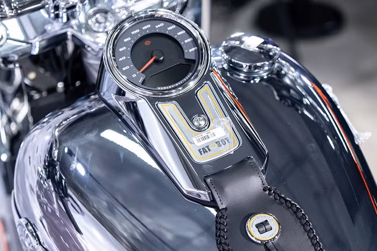 Gray Ghost 2025 mang trong mình những chi tiết gợi nhớ đến mẫu Fat Boy nguyên bản năm 1990: bầu lọc gió tròn cổ điển, điểm nhấn sơn vàng trên động cơ và bảng điều khiển bình xăng, cùng yên da với dây tua mang đậm chất hoài niệm.