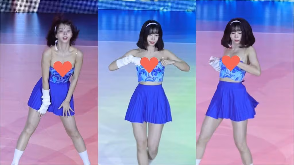 Tuy nhiên, tâm điểm của màn biểu diễn không phải ở động tác hay âm nhạc, mà là khoảnh khắc cô nàng Ruka suýt gặp sự cố trang phục trên sân khấu.