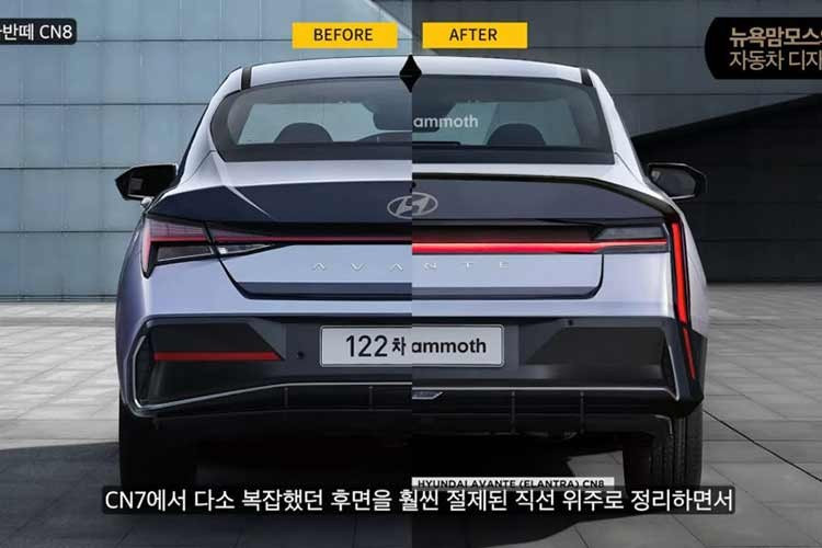 Nếu phiên bản của Hyundai Elantra hiện tại gây ấn tượng với các đường cắt chéo và góc cạnh sắc sảo, Elantra mới chuyển sang phong cách chín chắn hơn nhưng vẫn đậm chất tương lai. Đầu xe nổi bật với dải đèn LED kéo ngang, nối liền cụm đèn chính và lưới tản nhiệt mảnh. Phía dưới là hốc gió hình thang cỡ lớn.