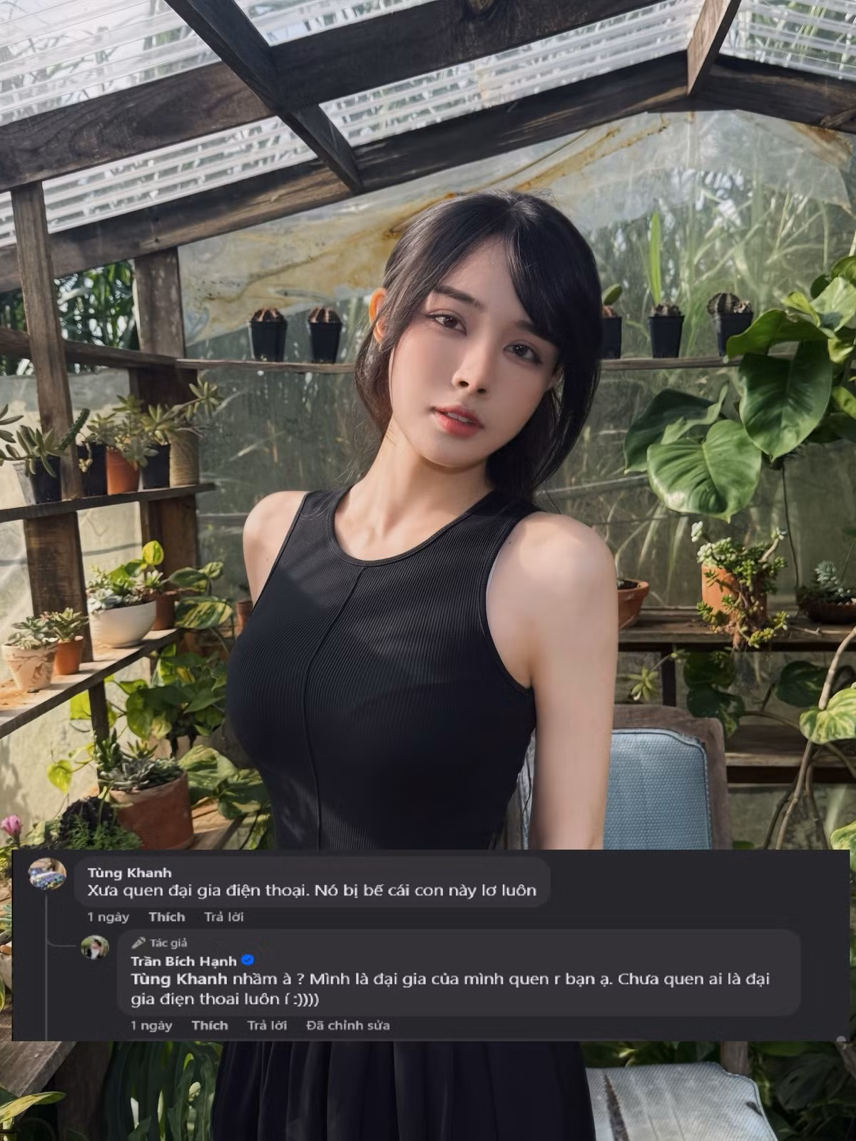 Theo đó, một tài khoản bình luận rằng Bích Hạnh "xưa quen đại gia điện thoại". Cô nàng quê Nam Định lập tức đáp trả: "Mình là đại gia của mình quen rồi. Chưa bao giờ quen đại gia điện thoại nào".