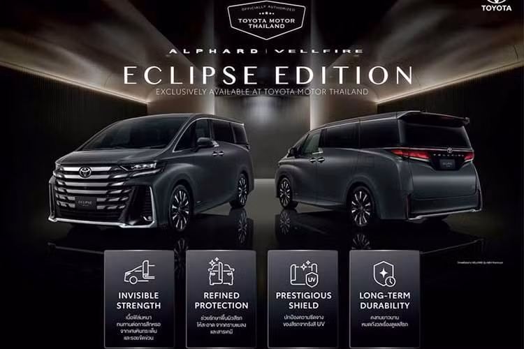 Toyota Alphard 2026 tại thị trường Thái Lan sẽ có mức giá bán từ 107.400 USD (khoảng 2,82 tỷ đồng) cho phiên bản HEV Smart tiêu chuẩn, trong khi phiên bản cao cấp nhất HEV Premium Luxury Eclipse Edition được niêm yết ở mức 141.000 USD (tương đương 3,7 tỷ đồng).