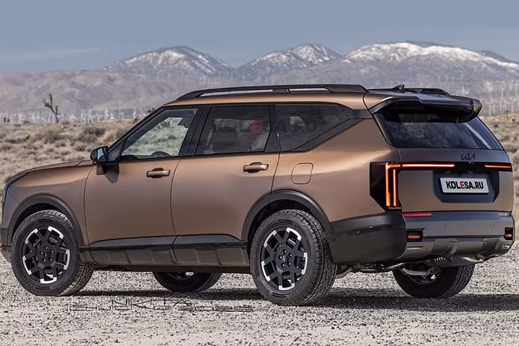 Phần đầu xe Kia Telluride 2026 lộ diện thiết kế nổi bật với dải đèn định vị LED xếp tầng, lưới tản nhiệt dạng “mũi hổ” đặc trưng và cản trước tích hợp móc kéo nổi bật ở phiên bản X-Pro.