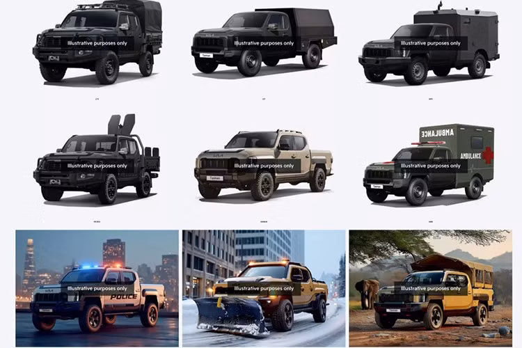 Cả hai được đặt trong bối cảnh rừng rậm và sa mạc, mang đậm tính thực chiến.Tuy nhiên, điểm gây tò mò không nằm ở thiết bị gắn thêm, mà chính là ngoại hình của xe. Các bản dựng do AI tạo ra cho thấy thiết kế mượt mà, gọn gàng và bớt “gân guốc” hơn phiên bản thương mại hiện tại.