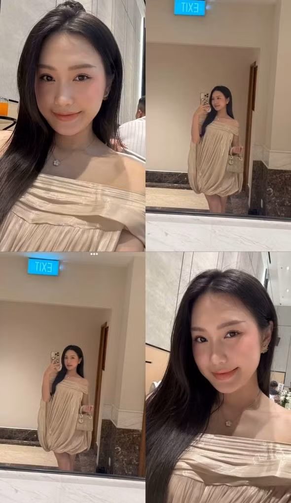 Với phụ kiện như túi xách Dior và vòng cổ lấp lánh, phong cách của Hải My càng thêm phần hoàn hảo.