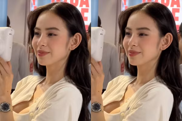 Gái xinh gốc Hà Nam chỉ diện nguyên một cây đồ trắng, mái tóc xoã bình thường. Song nhan sắc qua camera thường của Hương Liên vẫn khiến nhiều người phải trầm trồ.