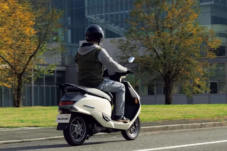 Suzuki e-Access được trang bị pin LFP (Lithium Iron Phosphate) dung lượng 3.07 kWh, kết hợp với động cơ điện công suất 4.1 kW được gắn trực tiếp vào tay đòn phía sau.