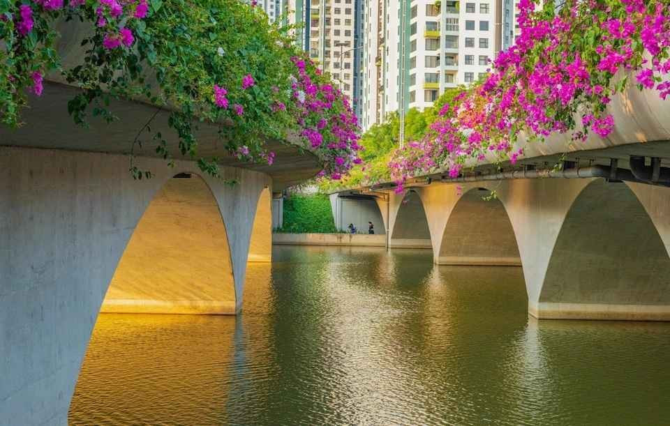 Nếu bạn đang tìm kiếm một địa điểm mới mẻ để "sống ảo", đừng bỏ lỡ cây cầu thuộc khu đô thị Ecopark - Hưng Yên lãng mạn này. Ảnh: Dân Trí.