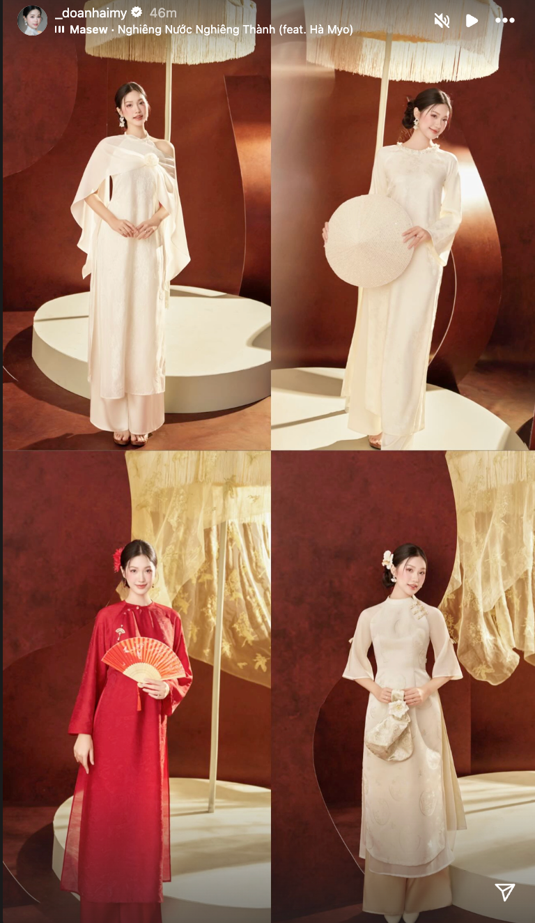 Chính sự tiết chế này lại càng tôn lên nhan sắc ngọt ngào cùng làn da mịn màng, gương mặt hài hòa không góc chết của Doãn Hải My.