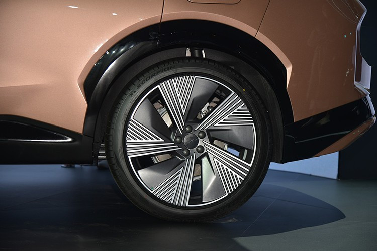 Sang tới bên hông, Lynk &amp; Co 08 EM-P có một số chi tiết nổi bật như tay nắm cửa thò thụt, gương hậu tràn viền với tạo hình cách điệu đặt ở cửa xe nhằm hạn chế điểm mù. Bộ mâm ở bản tiêu chuẩn là 19 inch và bản Halo là 21 inch. Đuôi xe có cốp điện và đèn hậu LED trải dài sang hai bên.