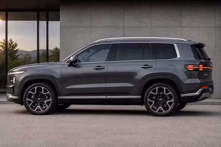 Nếu phiên bản thương mại đi theo hướng này, Hyundai SantaFe 2027 mới có thể giải quyết được một trong những điểm gây tranh luận lớn nhất hiện nay. Trên loạt ảnh dựng mới này, SantaFe vẫn giữ thân xe cao lớn, vuông vức cùng các hốc bánh cơ bắp.