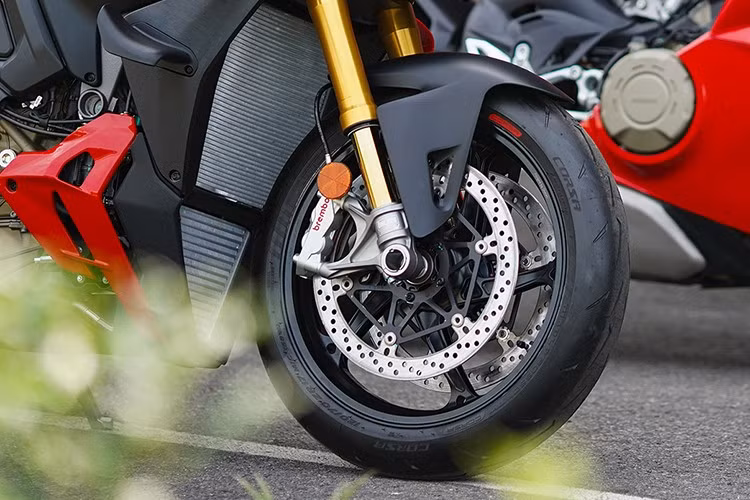 Ducati trang bị Streetfighter V4 S 2025 như một chiếc superbike naked thực thụ, với gói điện tử Ducati Vehicle Observer (DVO) sử dụng AI từ 70 cảm biến ảo để dự đoán và điều chỉnh thời gian thực. Xe được trang bị phuộc trước Öhlins NIX30 S-EC 3.0 (hành trình 120 mm) và giảm xóc sau Öhlins TTX36 S-EC 3.0.