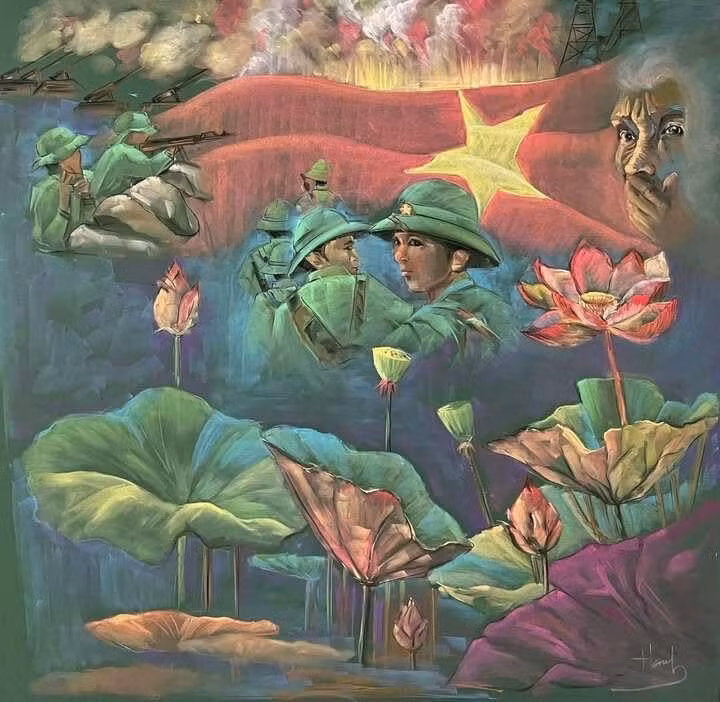 Trước đó, thầy Hạnh cũng có nhiều tác phẩm ấn tượng khác. Thầy thường chọn vẽ chủ đề lịch sử, các chiến sĩ cách mạng, hình ảnh hào hùng của đất nước. Ngoài ra, thầy giáo cũng khắc họa vẻ đẹp cảnh sắc quê hương, thiên nhiên để tạo sự gần gũi với học sinh.