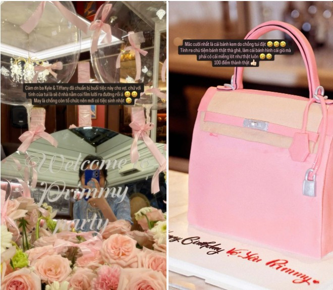 Nhân vật chính Primmy Trương xuất hiện vô cùng xinh đẹp và thanh lịch. Cô diện một chiếc váy ren dài tay màu xanh pastel, khéo léo phối cùng giày cao gót và một chiếc túi xách mini ton-sur-ton, toát lên thần thái "vợ hào môn" sang chảnh.