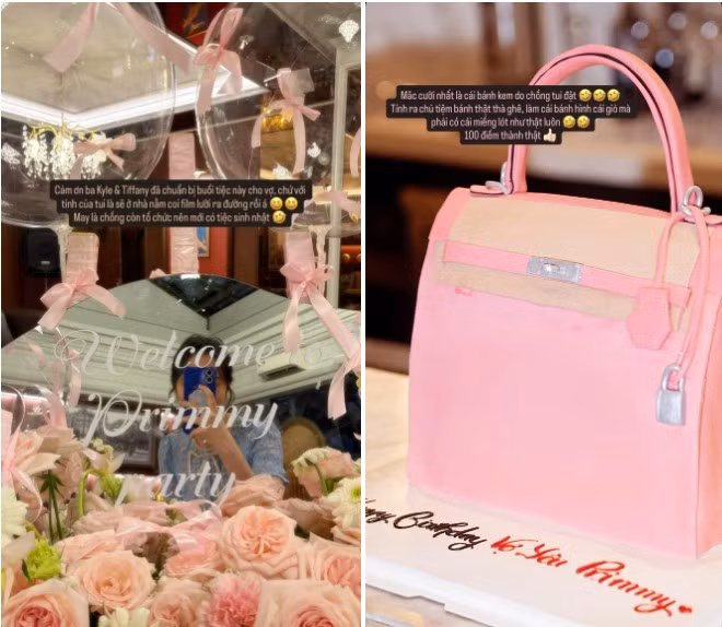 Nhân vật chính Primmy Trương xuất hiện vô cùng xinh đẹp và thanh lịch. Cô diện một chiếc váy ren dài tay màu xanh pastel, khéo léo phối cùng giày cao gót và một chiếc túi xách mini ton-sur-ton, toát lên thần thái "vợ hào môn" sang chảnh.