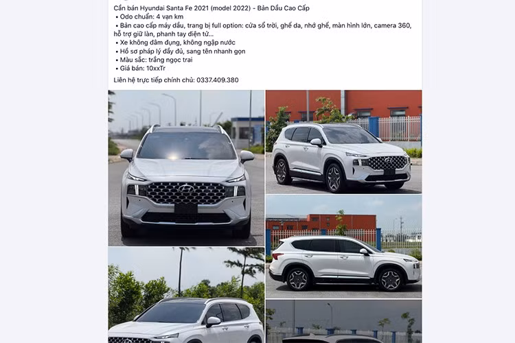 Ghi nhận từ thị trường ôtô cũ cho thấy, một chiếc Hyundai SantaFe máy dầu đời 2021 hiện được rao bán với mức giá khoảng hơn 1 tỷ đồng. Trong khi đó, ở thời điểm mua mới, chủ xe phải bỏ ra số tiền hơn 1,3 tỷ đồng để mua xe. Như vậy, sau hơn 3 năm sử dụng, mẫu xe này chỉ bị khấu hao khá ít.