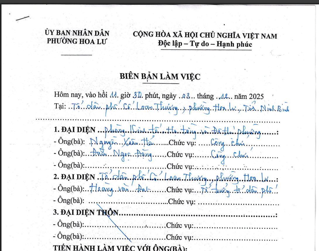 Biên bản của UBND phường Hoa Lư.