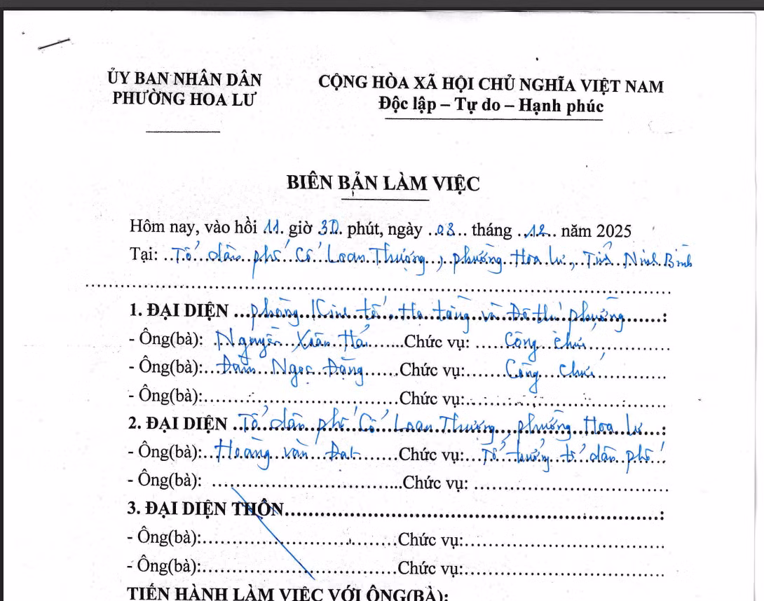 Biên bản của UBND phường Hoa Lư.