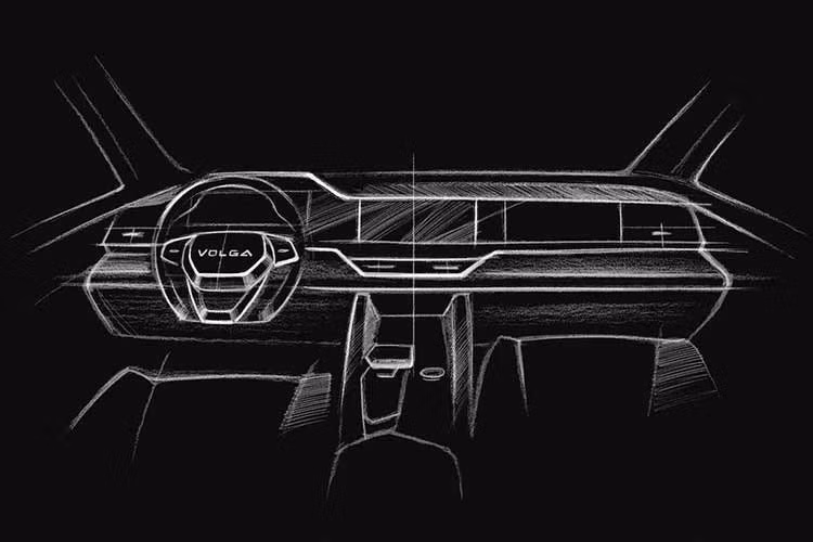 Bên cạnh đó là lưới tản nhiệt cỡ lớn, vòm bánh vuông vức và đuôi xe đi kèm cụm đèn hậu gợi liên tưởng tới Audi Q8. Một hình ảnh úp mở khác được công bố cũng hé lộ thiết kế nội thất của mẫu xe Volga này.