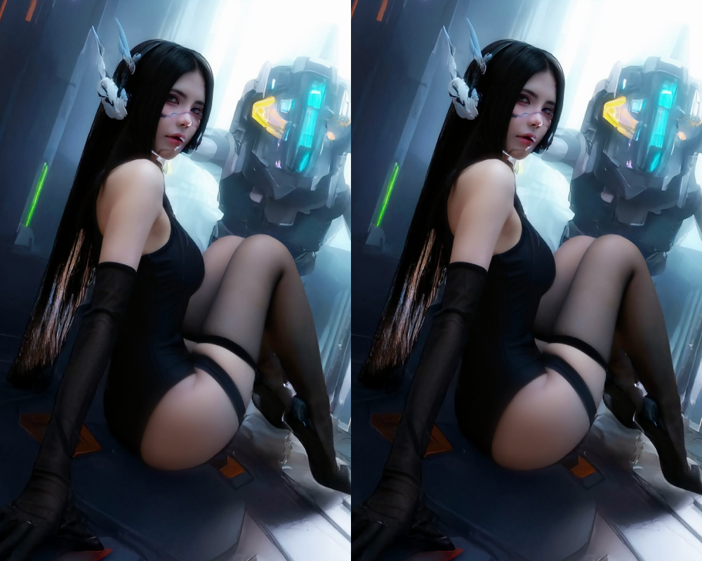 Mái tóc dài cùng lối trang điểm sắc sảo, nhấn mạnh ánh mắt kiên định đã hoàn thiện vẻ ngoài của một nữ chiến binh mạnh mẽ, sẵn sàng đối đầu với mọi thử thách.