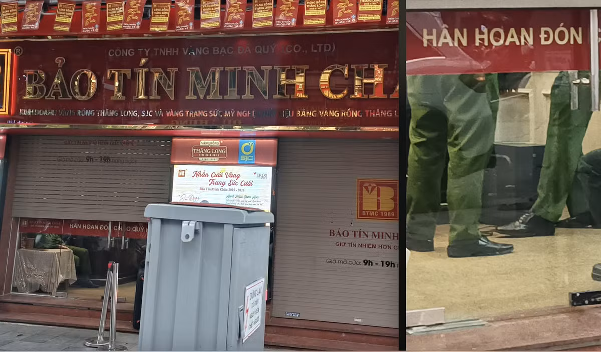 Cảnh sát xuất hiện tại cơ sở kinh doanh Bảo Tín Minh Châu. Ảnh: Thanh Hà.