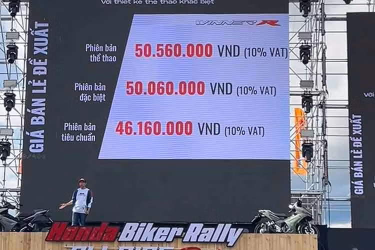 Với ba phiên bản Tiêu chuẩn, Đặc biệt và Thể thao, WINNER R 2025 có giá bán từ 46,16 triệu, 50,56 triệu và 50,60 triệu đồng đồng. Xe sẽ chính thức có mặt tại các HEAD chính hãng củab Honda Việt Nam trên toàn quốc từ ngày 23/09/2025.