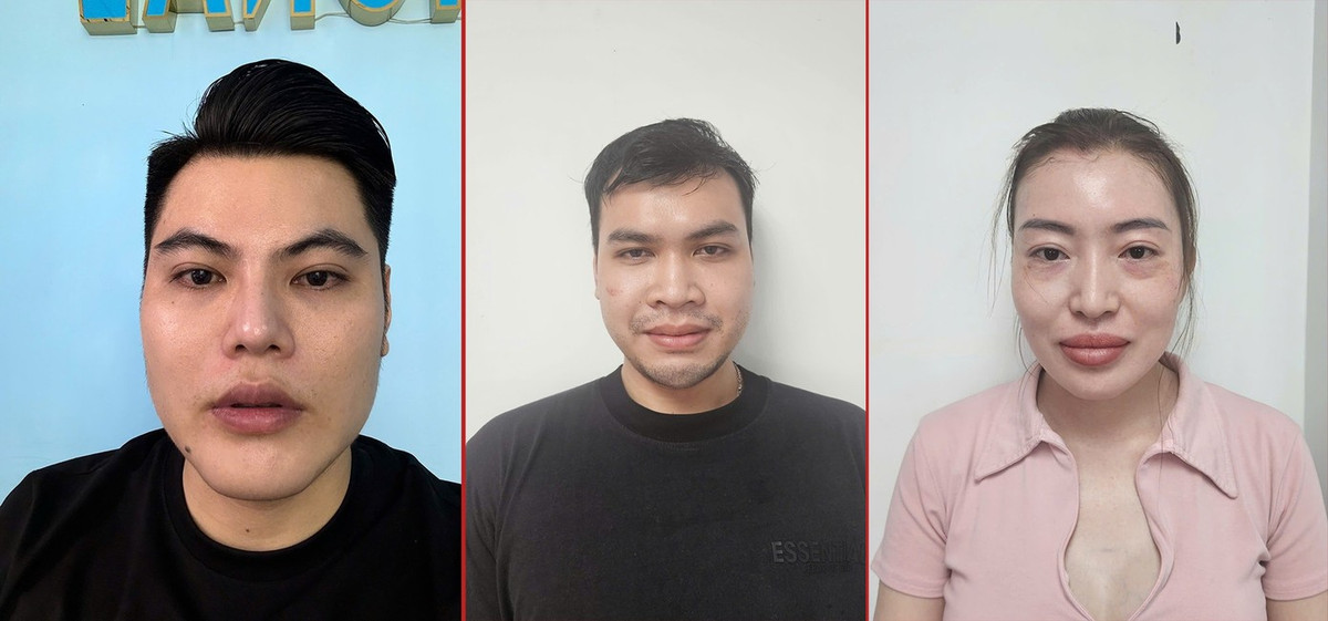 Trường, Tú và Linh (từ trái qua) tại cơ quan điều tra. Ảnh: CA